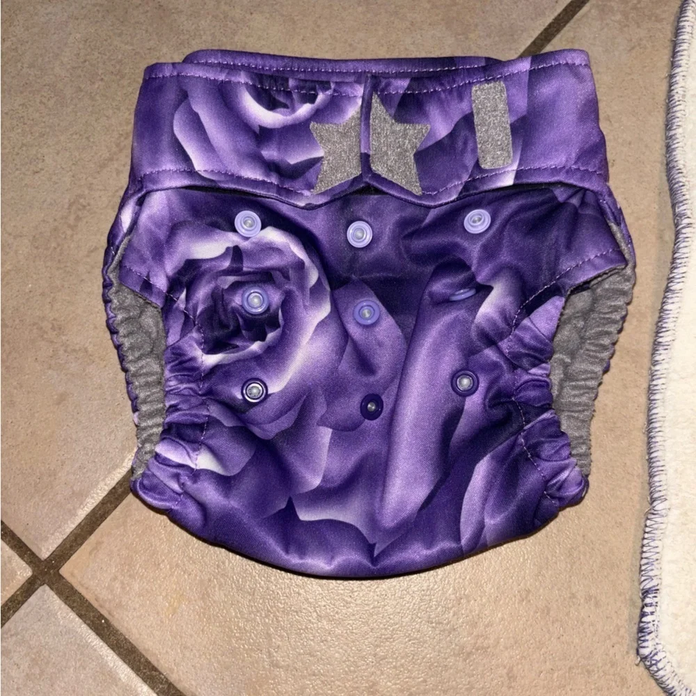 RAGABabe Purple Rose Reusable Diaper Cover with 2 Cotton & Bamboo Inserts